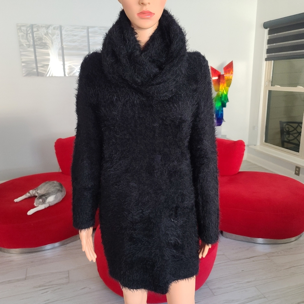 BEBE fuzzy black off shoulder sweater and scarf set size XL